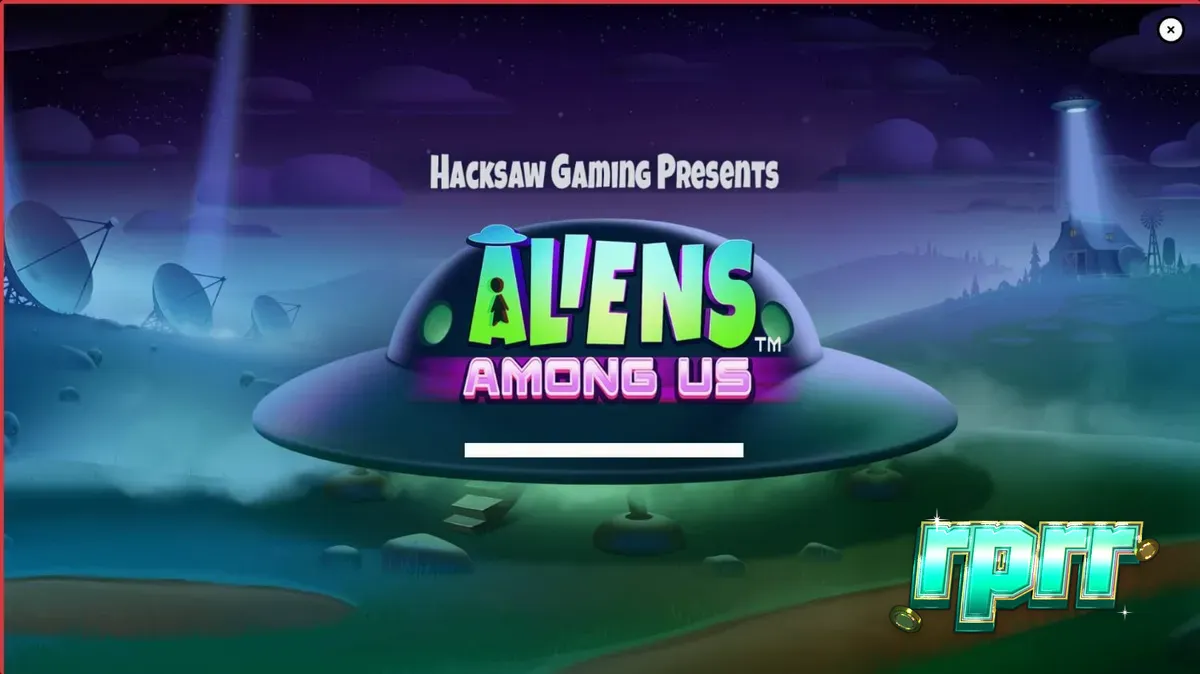 Tampilan visual slot Aliens Among Us dengan tema invasi alien yang jenaka.